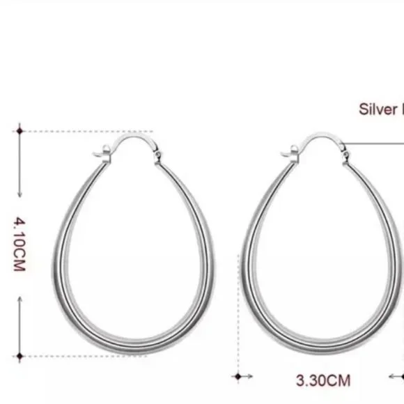 NEW S925 STERLING SILVER OVAL HOOP EARRINGS, NICE EARRINGS, CUTE EARRINGS. - Picture 4 of 4